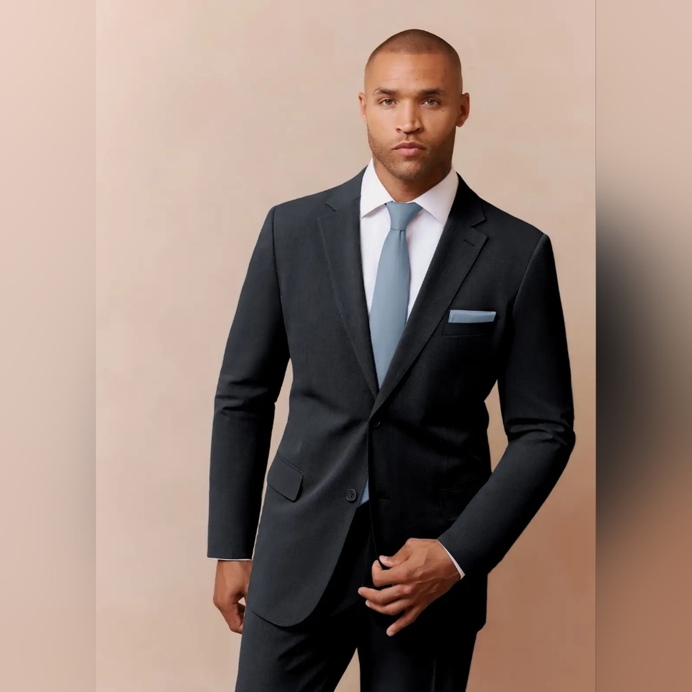 Azazie Dusty Blue Men's Matte Satin Wide Tie - Picture 2 of 5